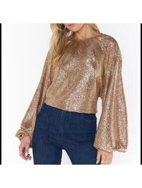 Show Me Your Mumu Good Times Top gold sequin long sleeve top Size M party